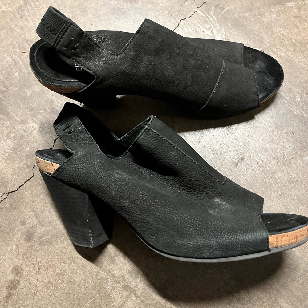 Eileen Fisher Black peep toe, “cone” heal shoes
